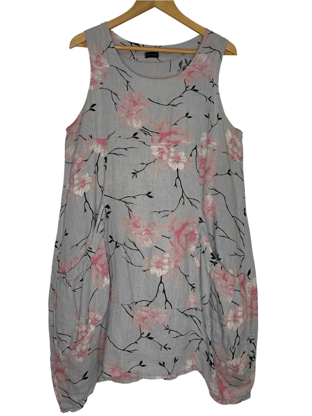 Luca Vanucci Floral Dress Gray Pink Floral Linen Cotton Blend? Lagenlook size L